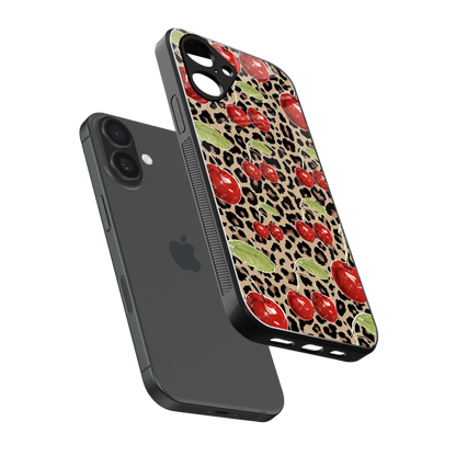 Wild Cherries sleek iPhone 16 cover with tempered glass back and TPU edges