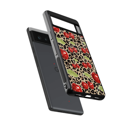 Wild Cherries sleek google pixel 6a cover with tempered glass back and TPU edges