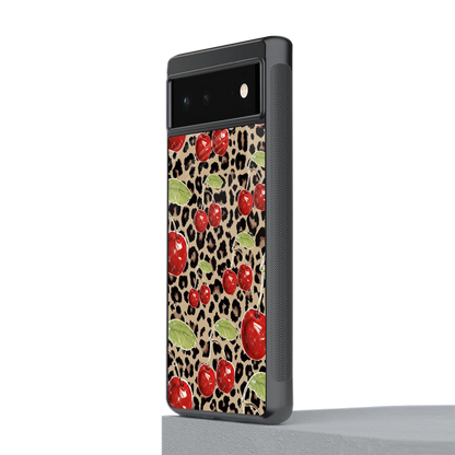 Wild Cherries stylish phone case for google pixel 6a | glossy glass and slim fit