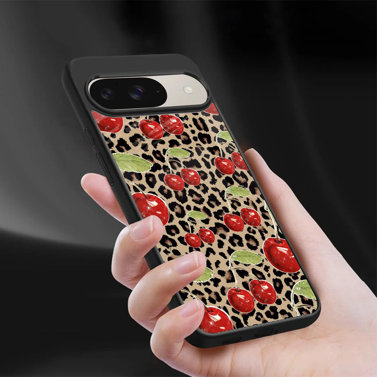 Wild Cherries sleek google pixel 9 cover with tempered glass back and TPU edges