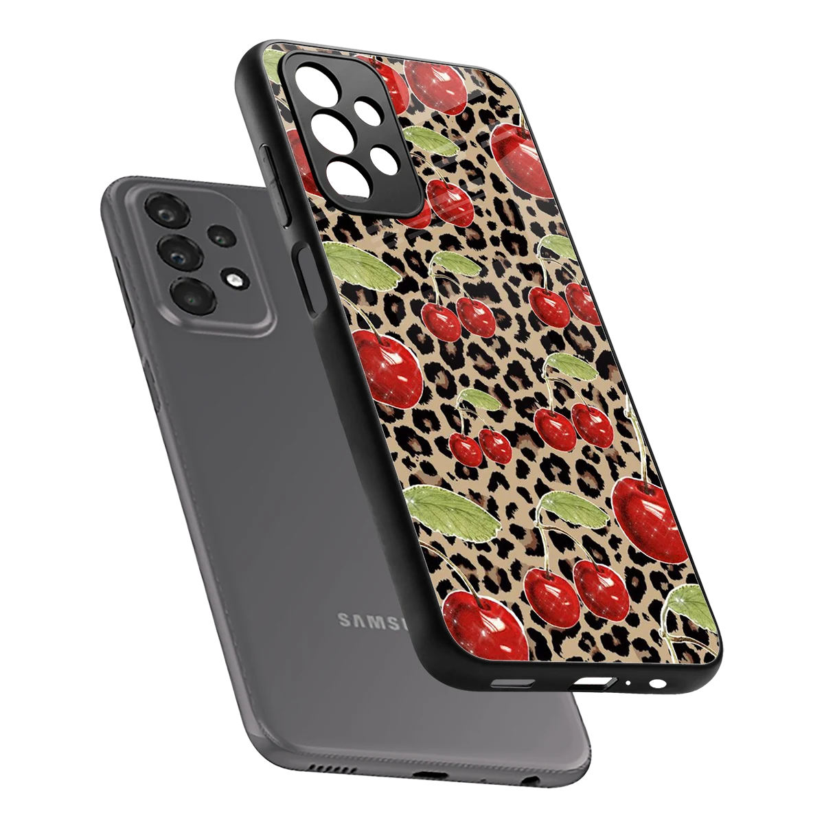 Wild Cherries sleek samsung galaxy a23 cover with tempered glass back and TPU edges