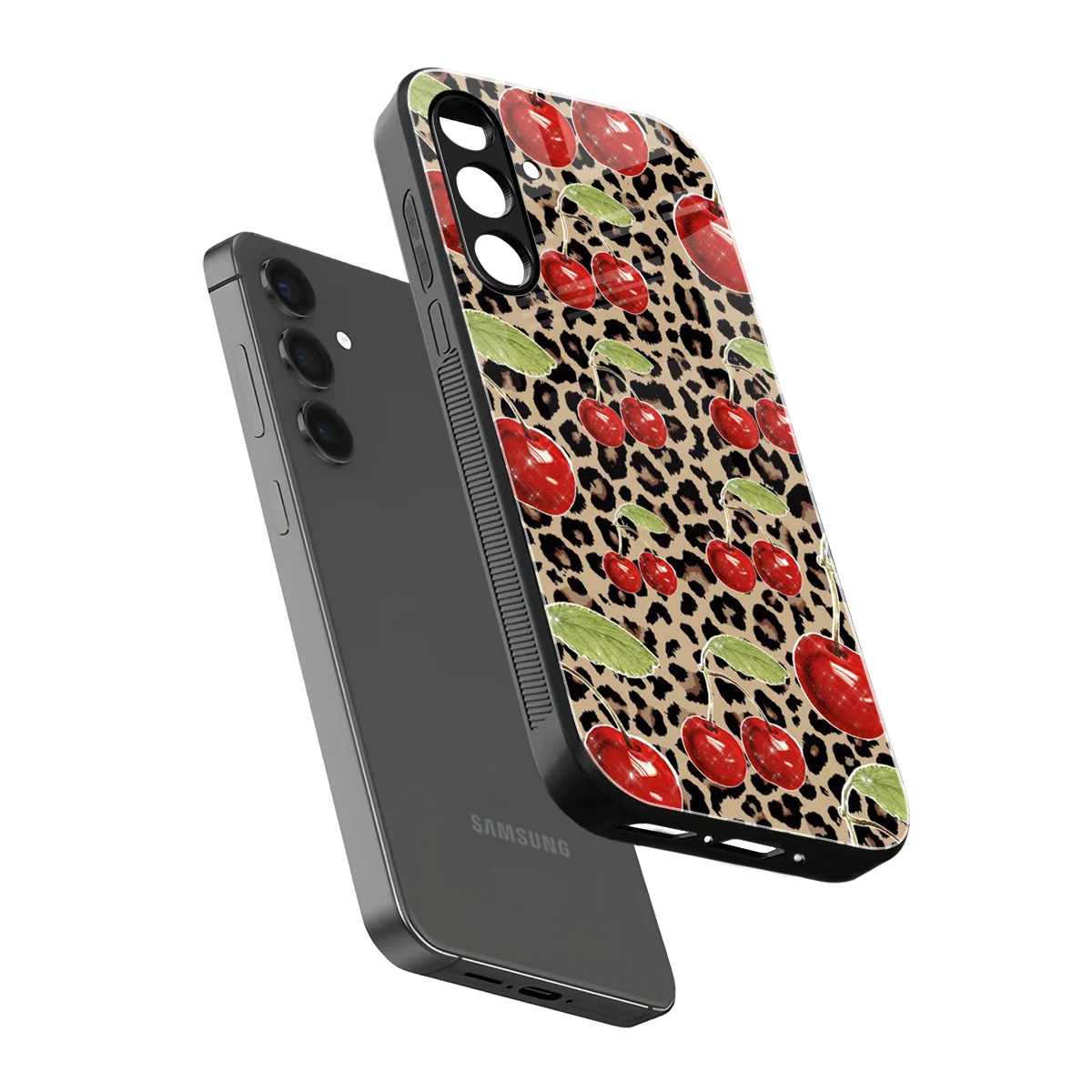Wild Cherries sleek samsung galaxy a55 5g cover with tempered glass back and TPU edges
