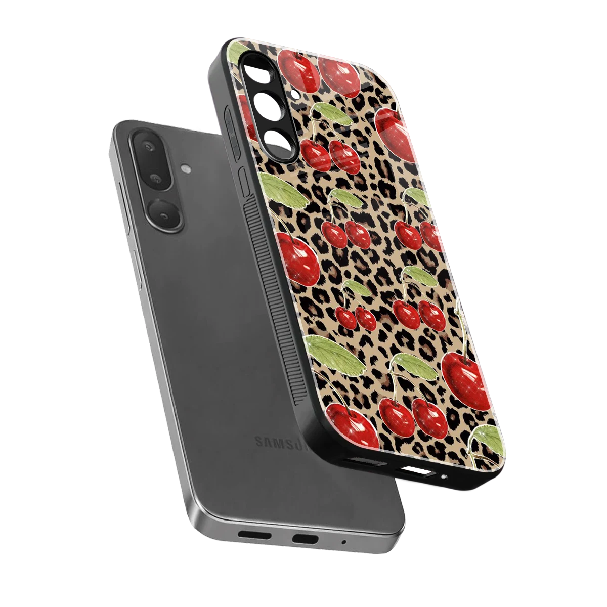 Wild Cherries sleek samsung galaxy m36 5g cover with tempered glass back and TPU edges