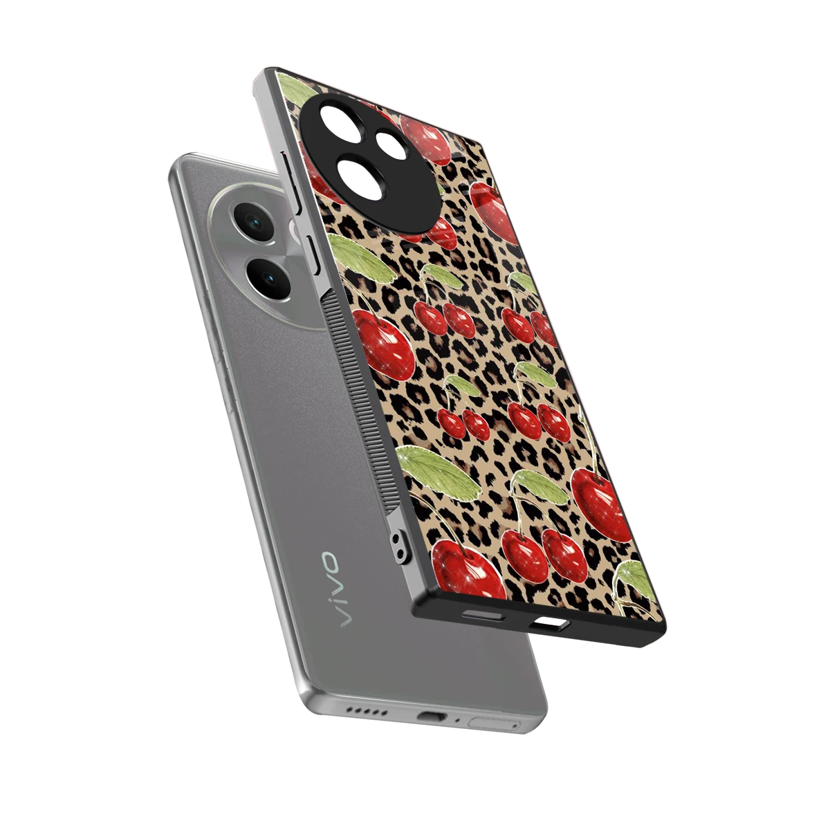 Wild Cherries sleek vivo v30e cover with tempered glass back and TPU edges