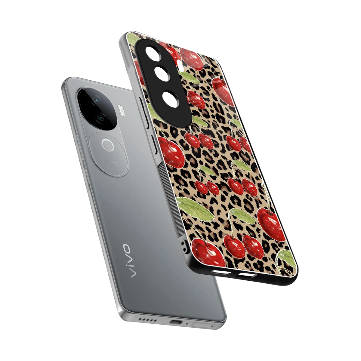 Wild Cherries sleek vivo v40e cover with tempered glass back and TPU edges