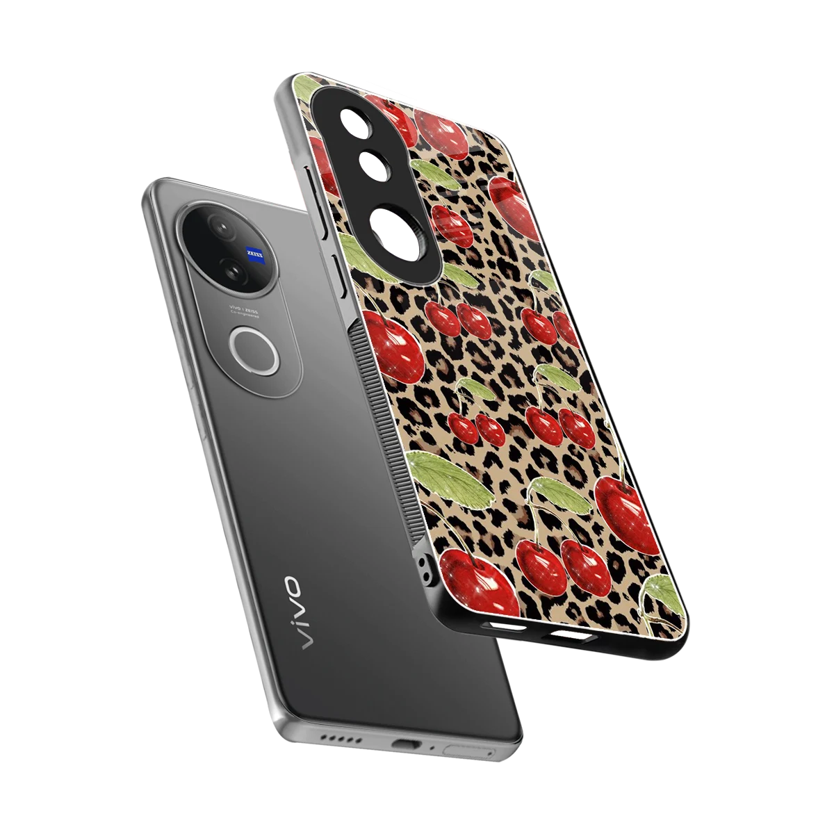 Wild Cherries sleek vivo v50 cover with tempered glass back and TPU edges