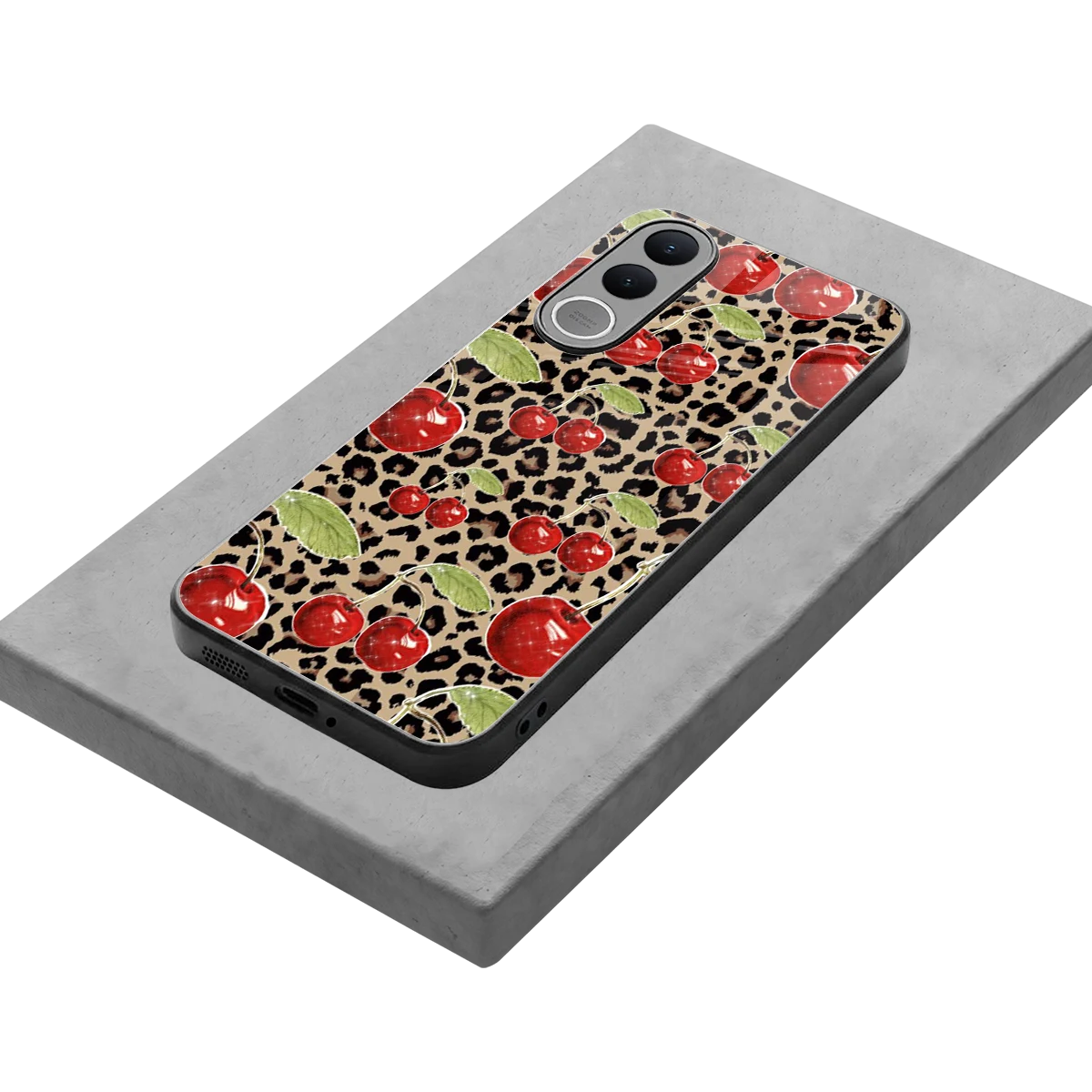 Wild Cherries stylish phone case for vivo v70 fe | glossy glass and slim fit