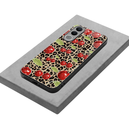 Wild Cherries stylish phone case for vivo v70 fe | glossy glass and slim fit