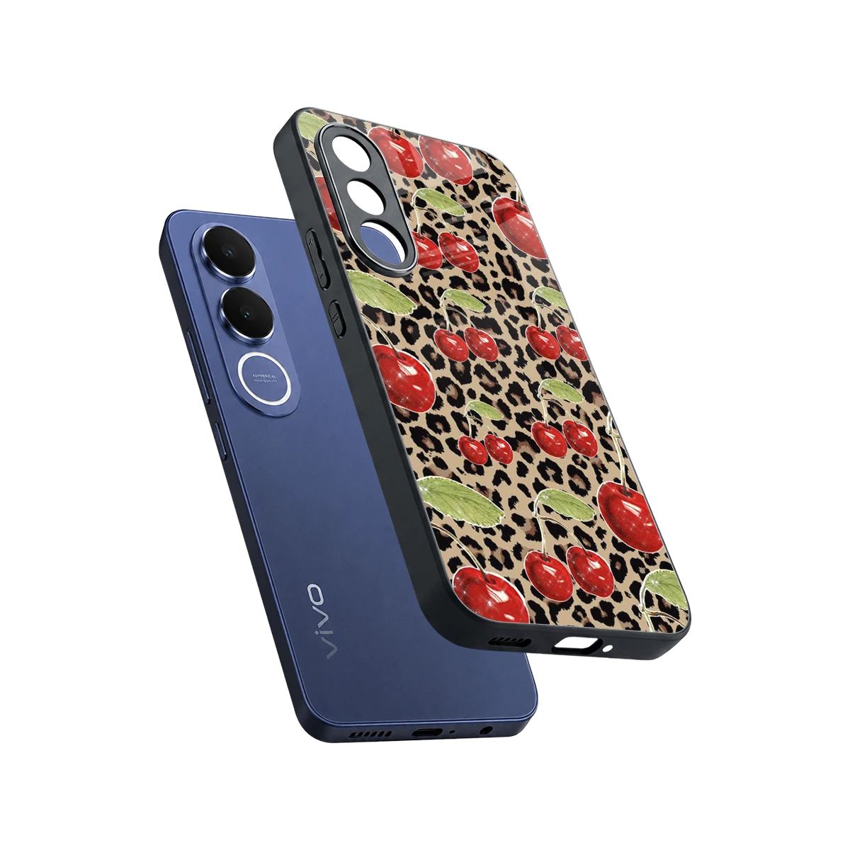Wild Cherries sleek vivo v70 fe cover with tempered glass back and TPU edges