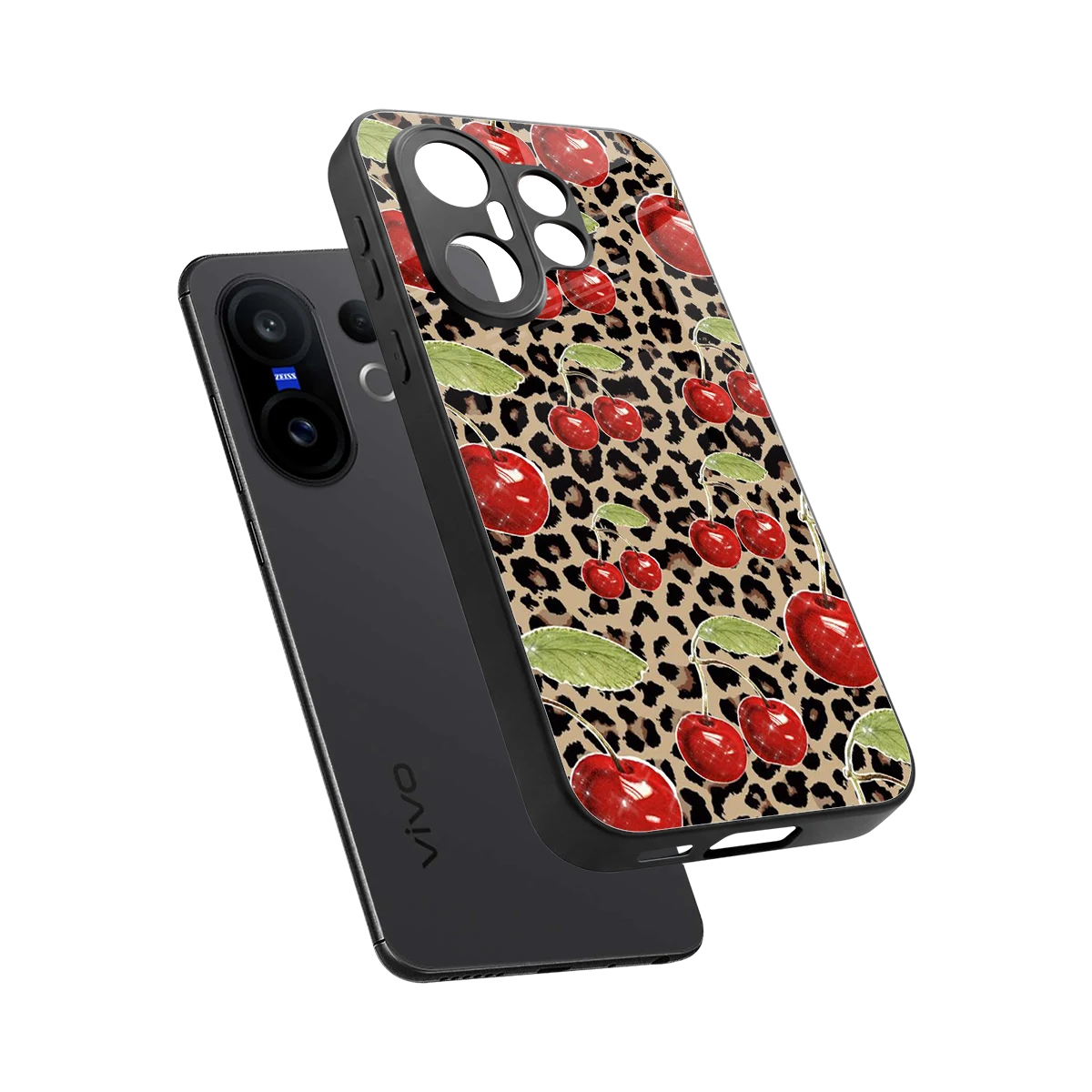 Wild Cherries sleek vivo x200 fe cover with tempered glass back and TPU edges