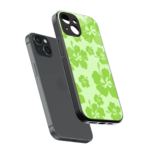 Wildflower Green sleek iphone 14 cover with tempered glass back and TPU edges