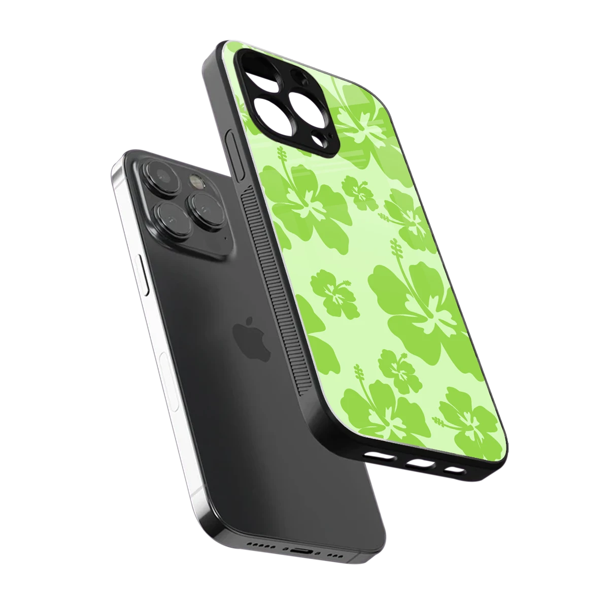 Wildflower Green sleek iphone 15 pro cover with tempered glass back and TPU edges