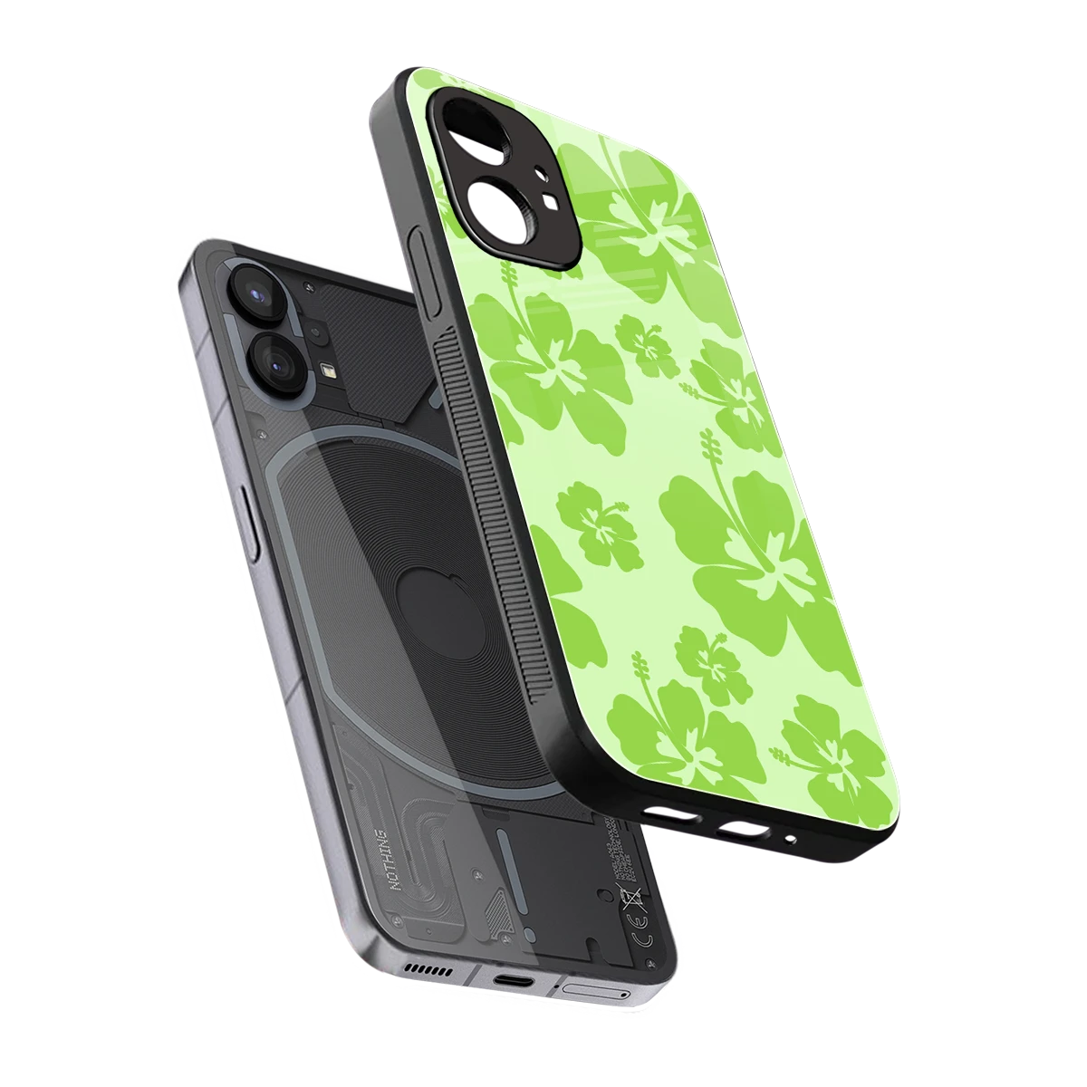 Wildflower Green sleek nothing phone 1 cover with tempered glass back and TPU edges