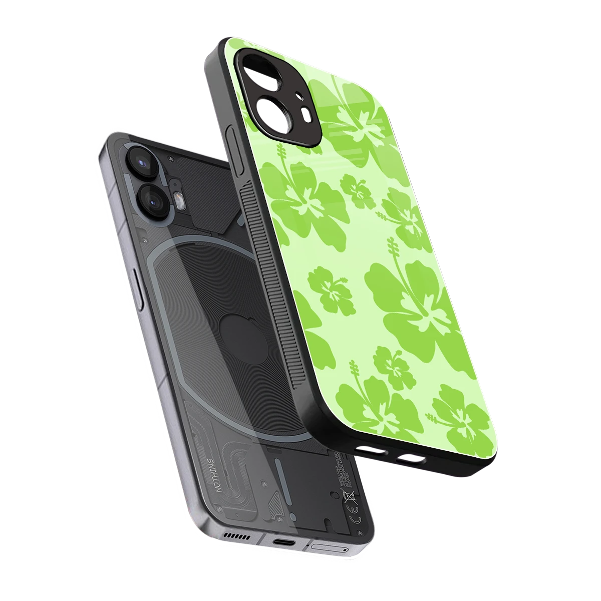 Wildflower Green sleek nothing phone 2 cover with tempered glass back and TPU edges