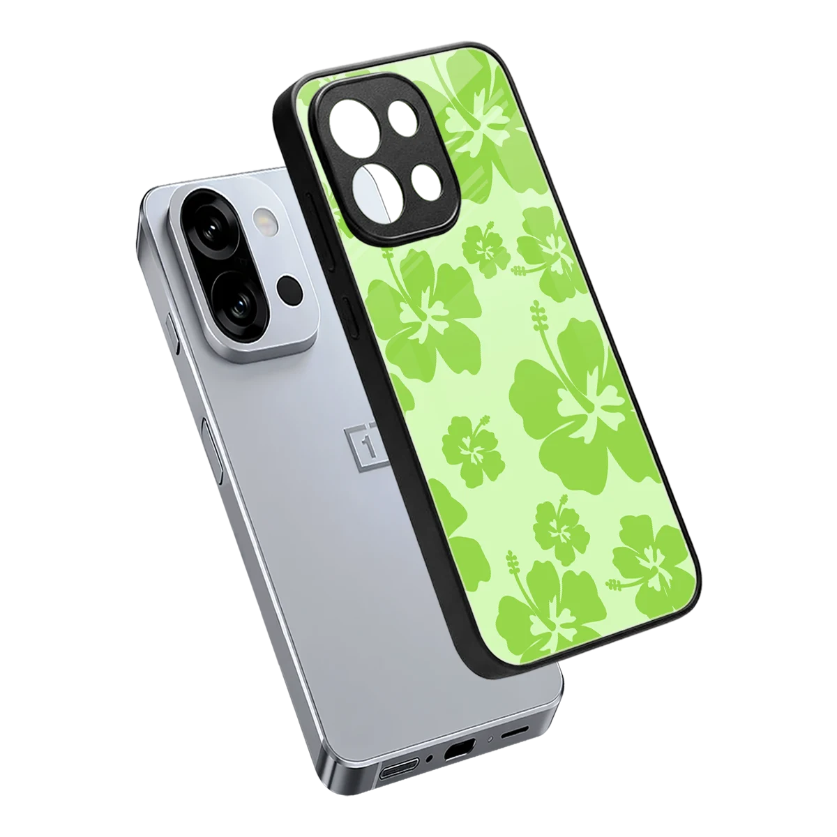 Wildflower Green sleek oneplus 13s cover with tempered glass back and TPU edges