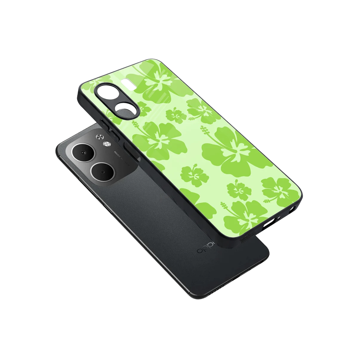 Wildflower Green sleek oppo a5x 5g cover with tempered glass back and TPU edges