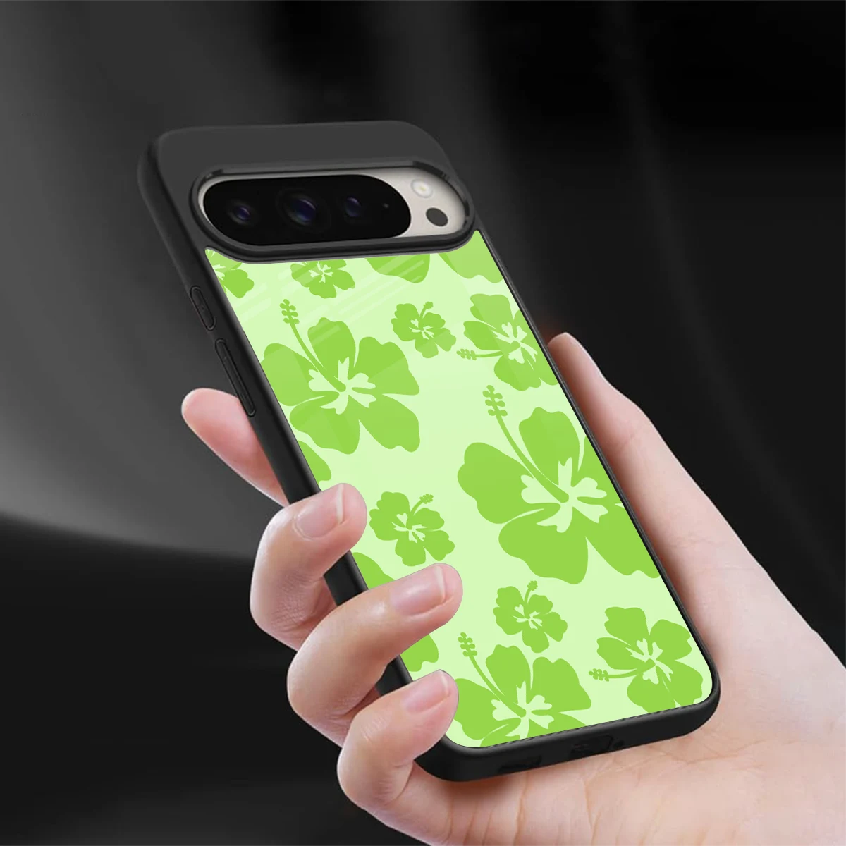 Wildflower Green sleek google pixel 9 pro cover with tempered glass back and TPU edges