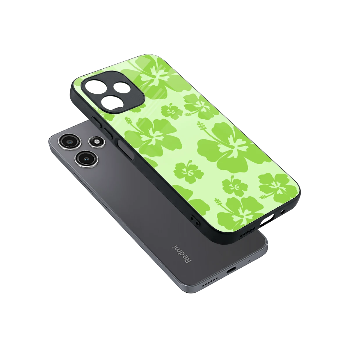 Wildflower Green sleek redmi 12 5g cover with tempered glass back and TPU edges