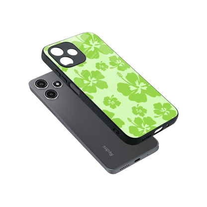 Wildflower Green sleek redmi 12 5g cover with tempered glass back and TPU edges