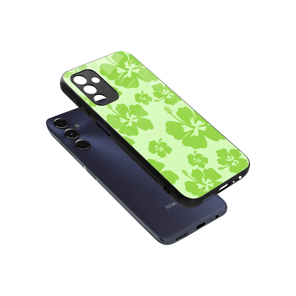 Wildflower Green sleek samsung galaxy m14 5g cover with tempered glass back and TPU edges