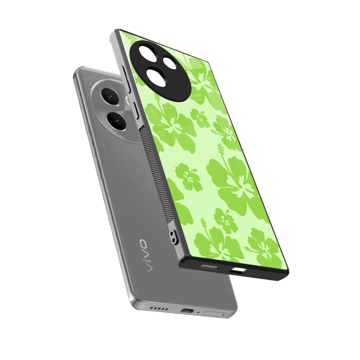 Wildflower Green sleek vivo v30e cover with tempered glass back and TPU edges