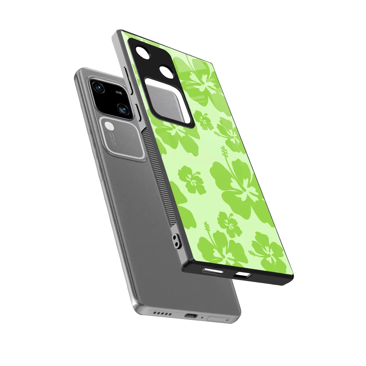 Wildflower Green sleek vivo v30 cover with tempered glass back and TPU edges