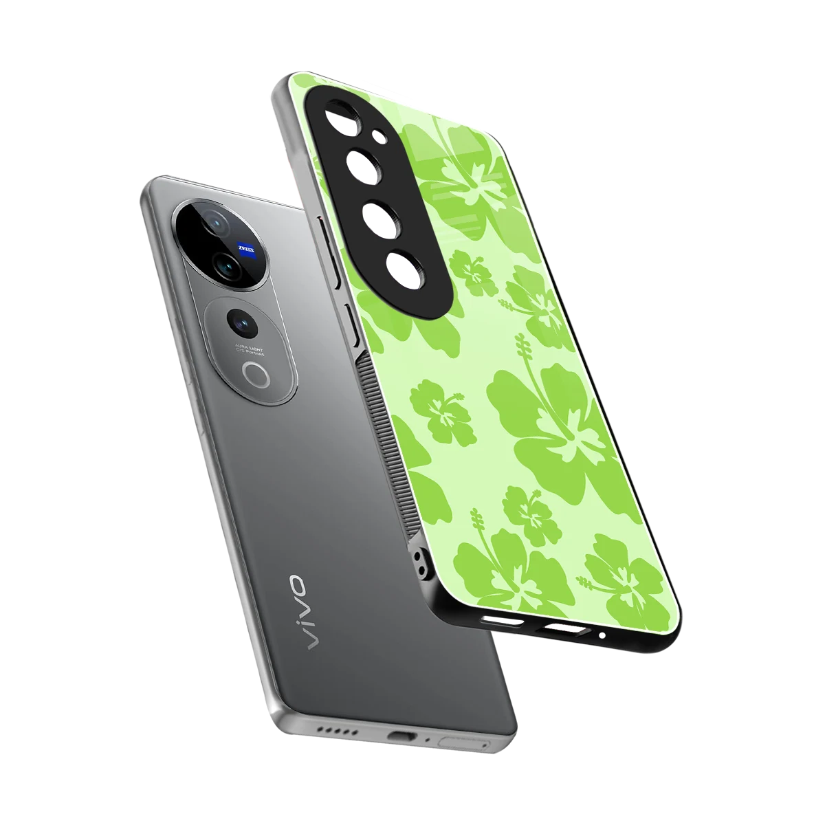 Wildflower Green sleek vivo v40 pro cover with tempered glass back and TPU edges