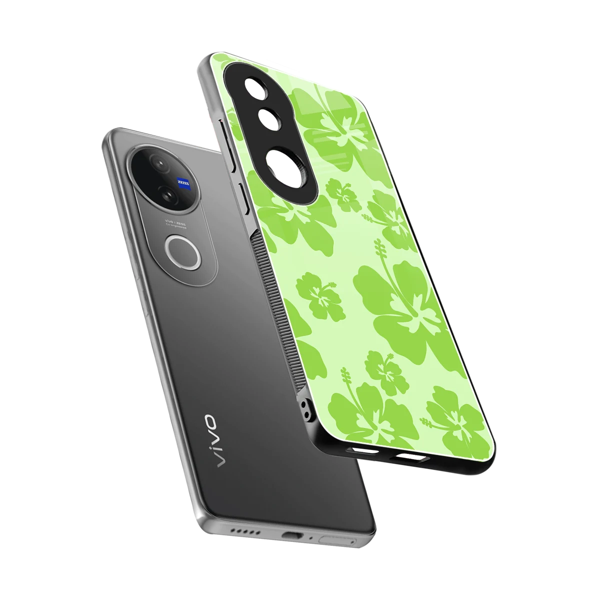Wildflower Green sleek vivo v50 cover with tempered glass back and TPU edges