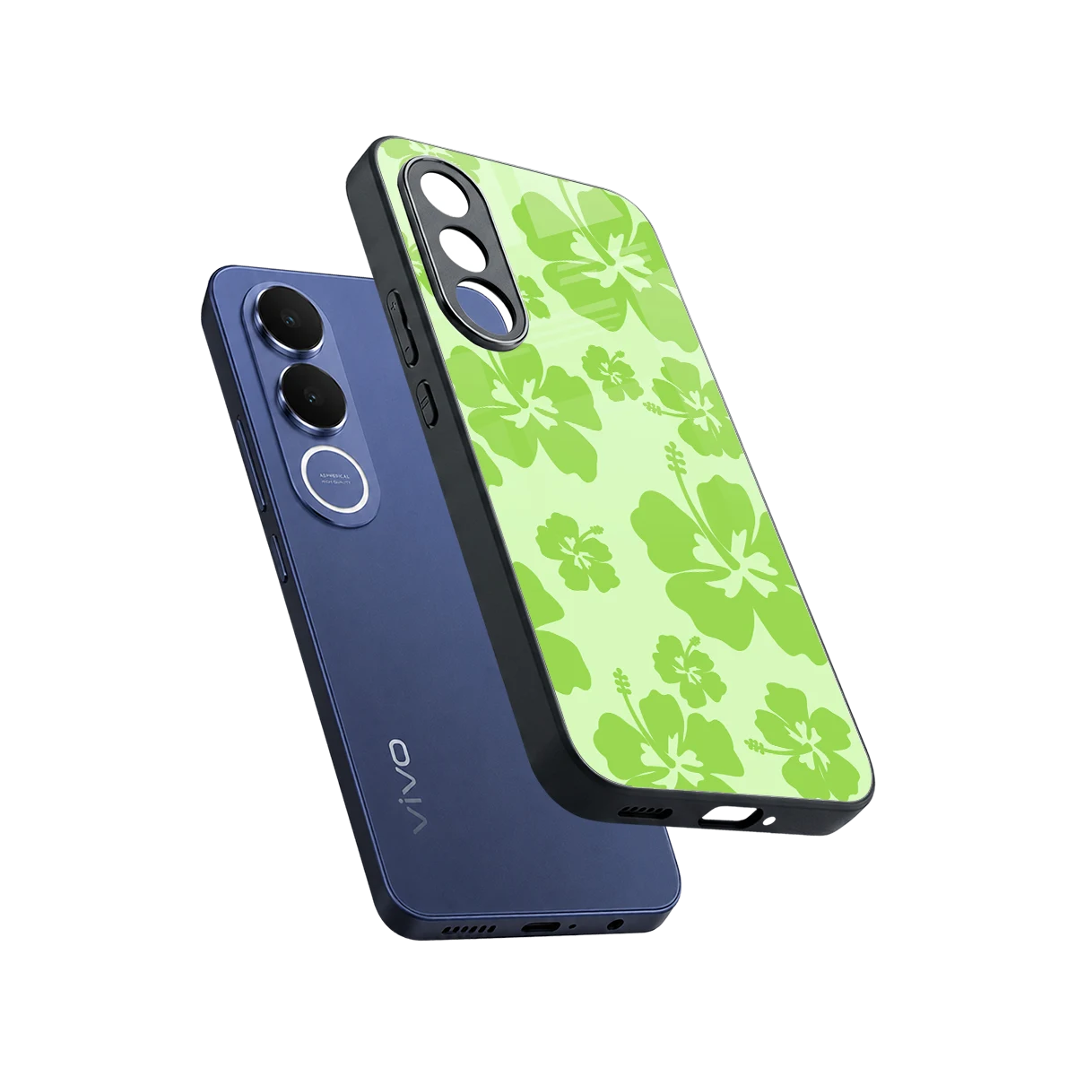 Wildflower Green sleek vivo v70 fe cover with tempered glass back and TPU edges