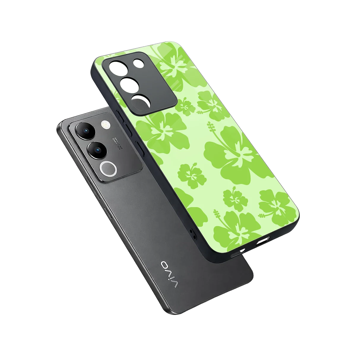 Wildflower Green sleek vivo y200 5g cover with tempered glass back and TPU edges