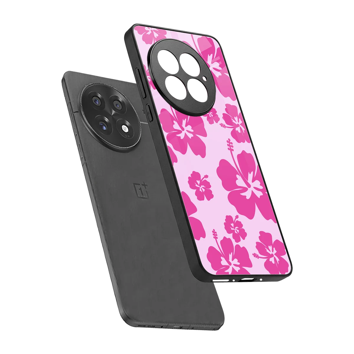 Wildflower Pink sleek oneplus 13 cover with tempered glass back and TPU edges
