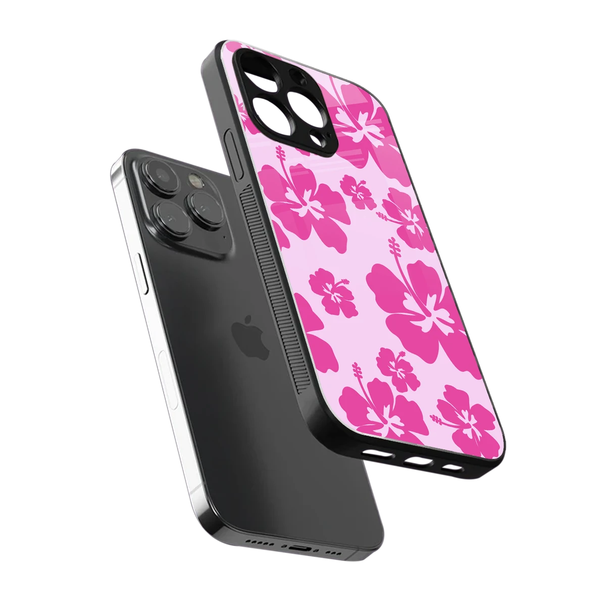 Wildflower Pink sleek iphone 15 pro cover with tempered glass back and TPU edges