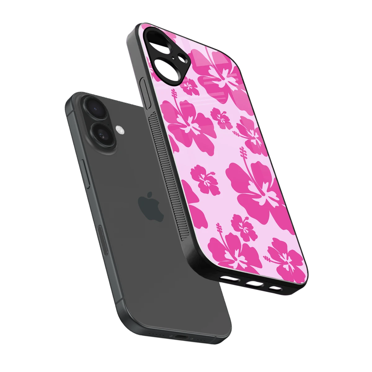 Wildflower Pink sleek iphone 16 plus cover with tempered glass back and TPU edges