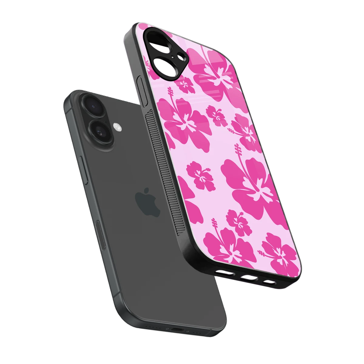 Wildflower Pink sleek iPhone 16 cover with tempered glass back and TPU edges