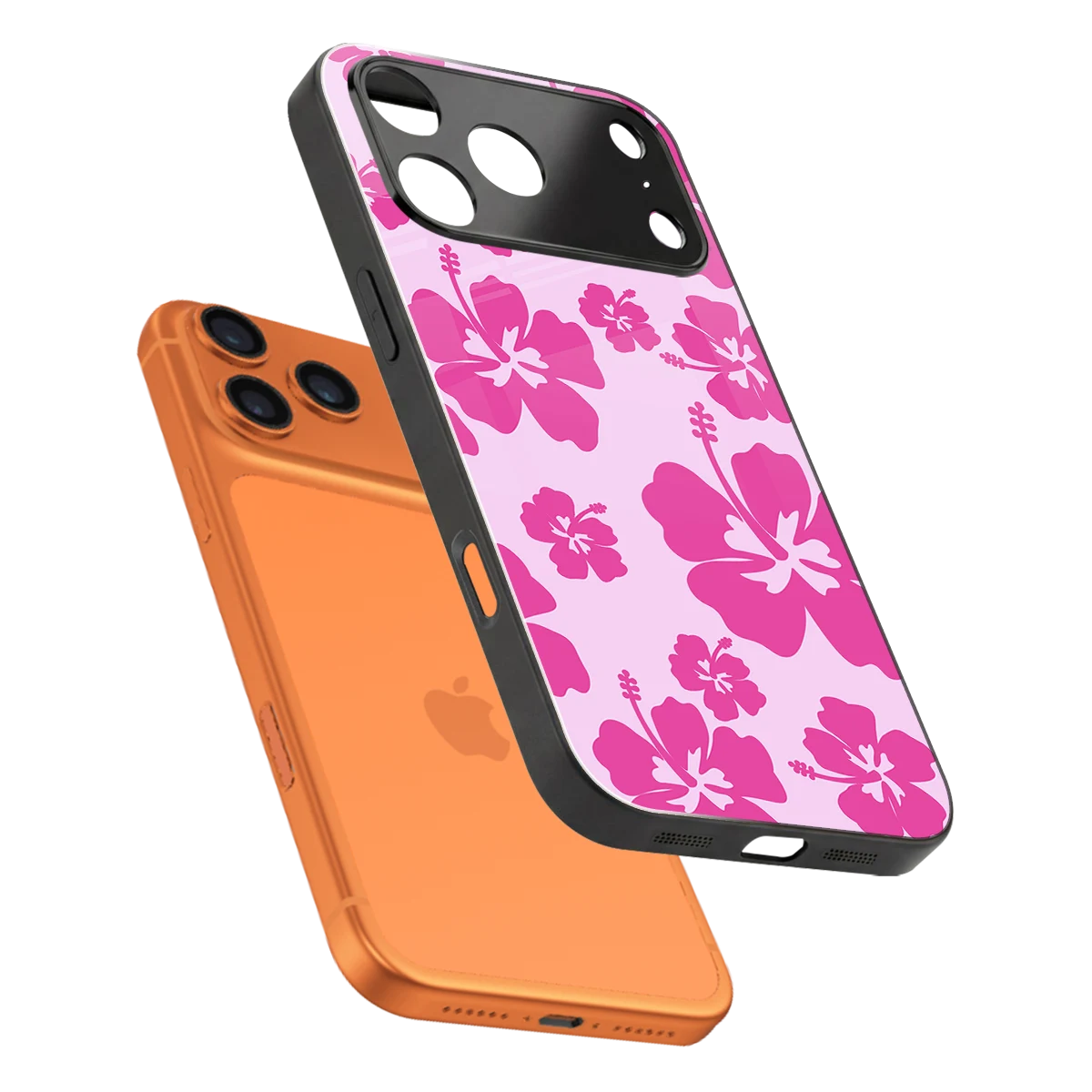 Wildflower Pink sleek iphone 17 pro cover with tempered glass back and TPU edges