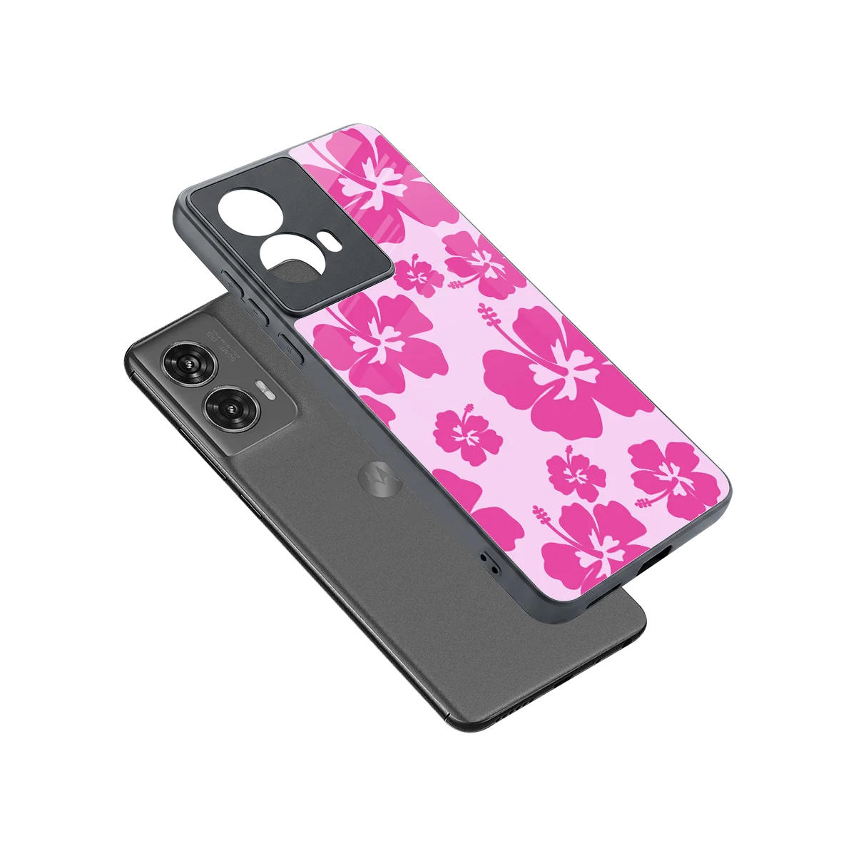 Wildflower Pink sleek motorola edge 50 fusion cover with tempered glass back and TPU edges