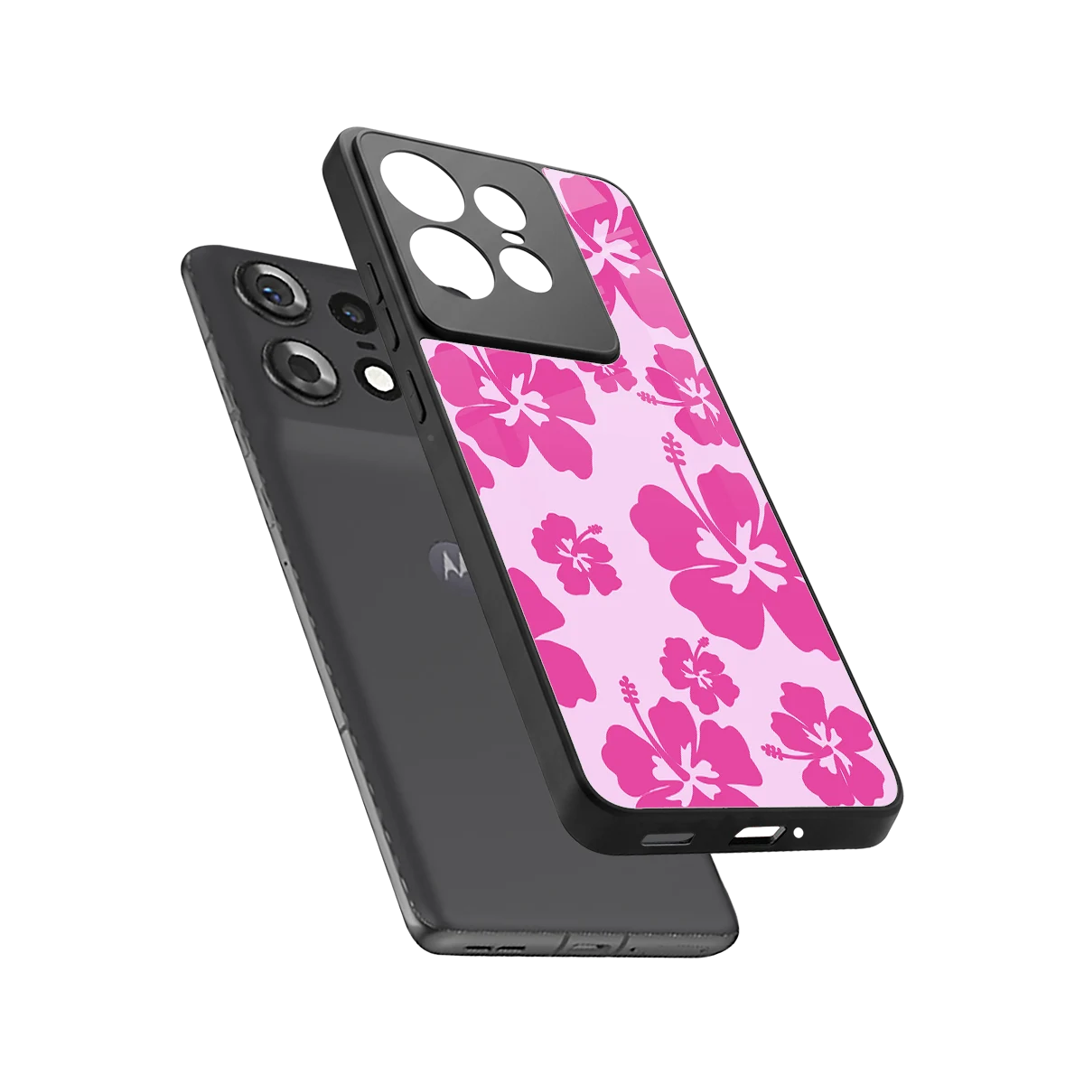 Wildflower Pink sleek motorola edge 50 pro cover with tempered glass back and TPU edges