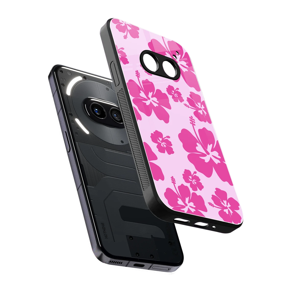 Wildflower Pink sleek nothing phone 2a cover with tempered glass back and TPU edges