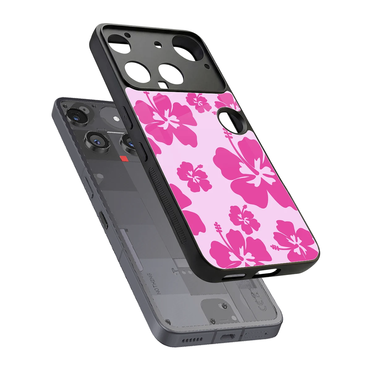 Wildflower Pink sleek nothing phone 3 cover with tempered glass back and TPU edges