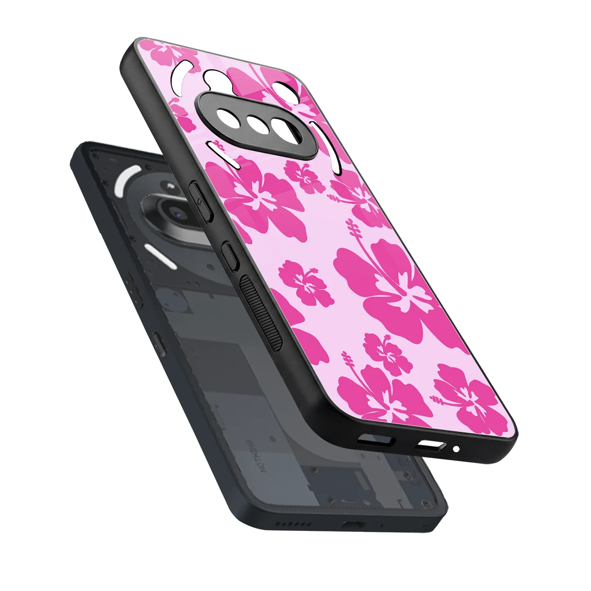 Wildflower Pink sleek nothing phone 3a cover with tempered glass back and TPU edges