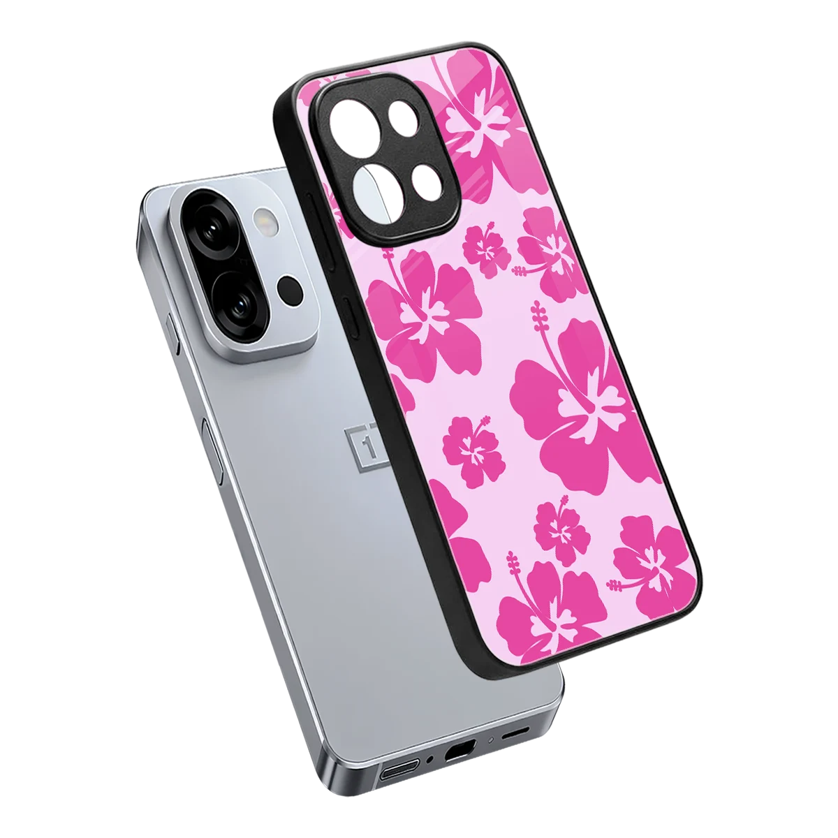 Wildflower Pink sleek oneplus 13s cover with tempered glass back and TPU edges