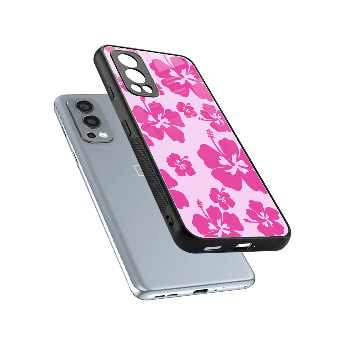 Wildflower Pink sleek oneplus nord 2 cover with tempered glass back and TPU edges