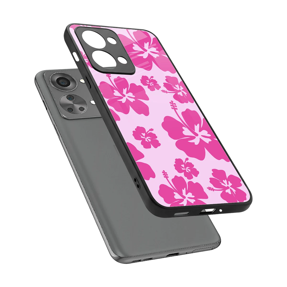 Wildflower Pink sleek oneplus nord 2t cover with tempered glass back and TPU edges
