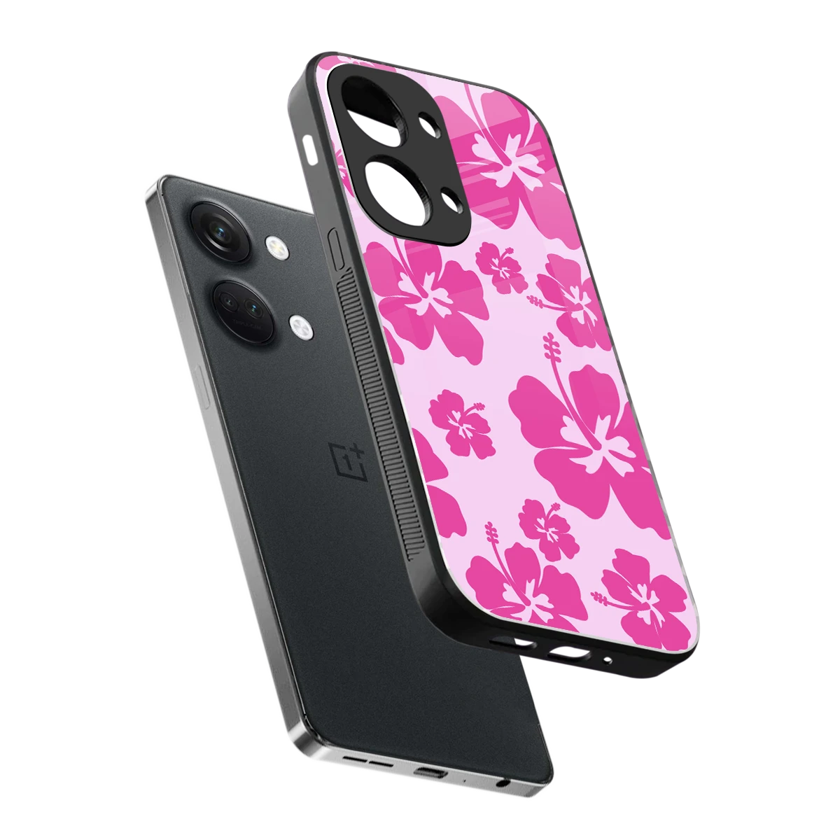 Wildflower Pink sleek oneplus nord 3 cover with tempered glass back and TPU edges
