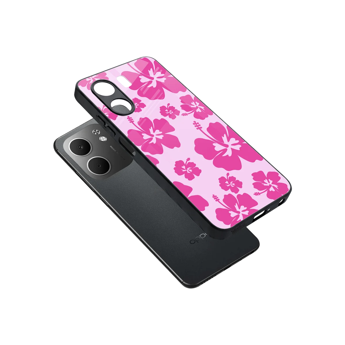 Wildflower Pink sleek oppo a5x 5g cover with tempered glass back and TPU edges