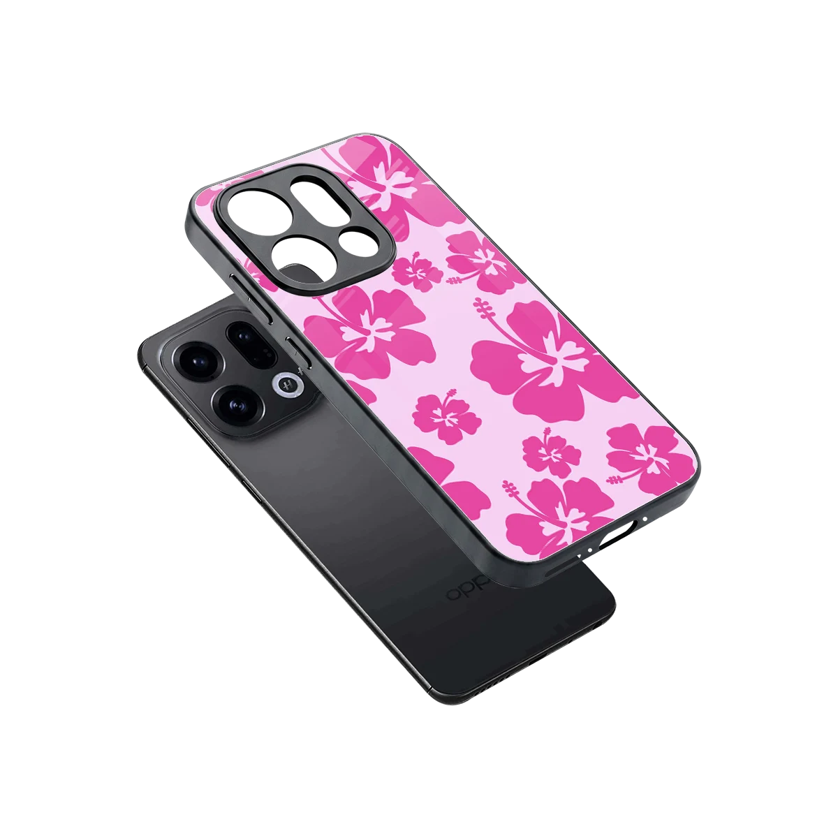 Wildflower Pink sleek oppo find x9 cover with tempered glass back and TPU edges
