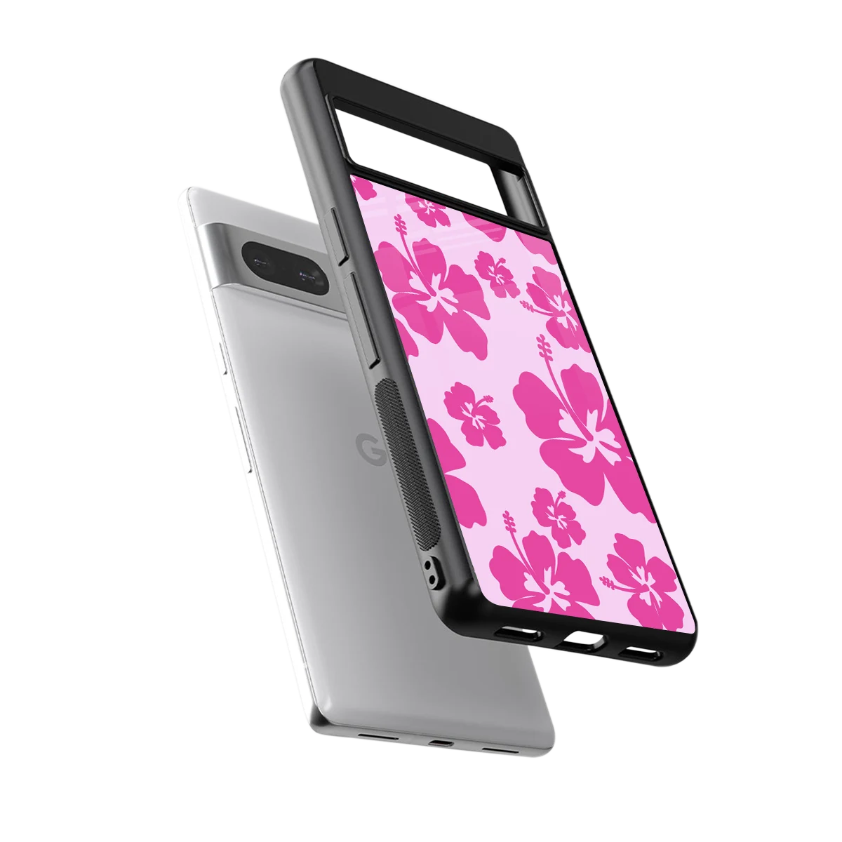 Wildflower Pink sleek google pixel 7a cover with tempered glass back and TPU edges