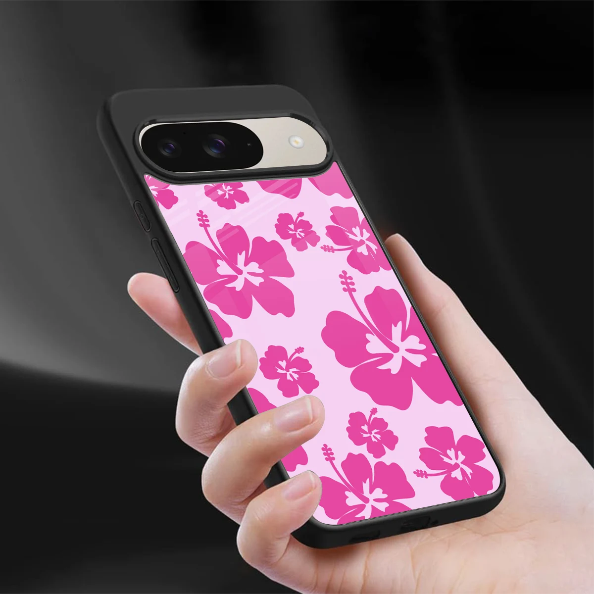 Wildflower Pink sleek google pixel 9 cover with tempered glass back and TPU edges