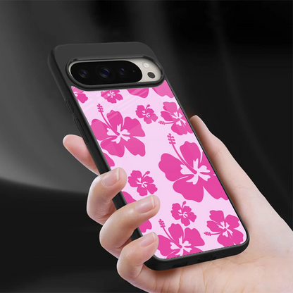 Wildflower Pink sleek google pixel 9 pro xl cover with tempered glass back and TPU edges