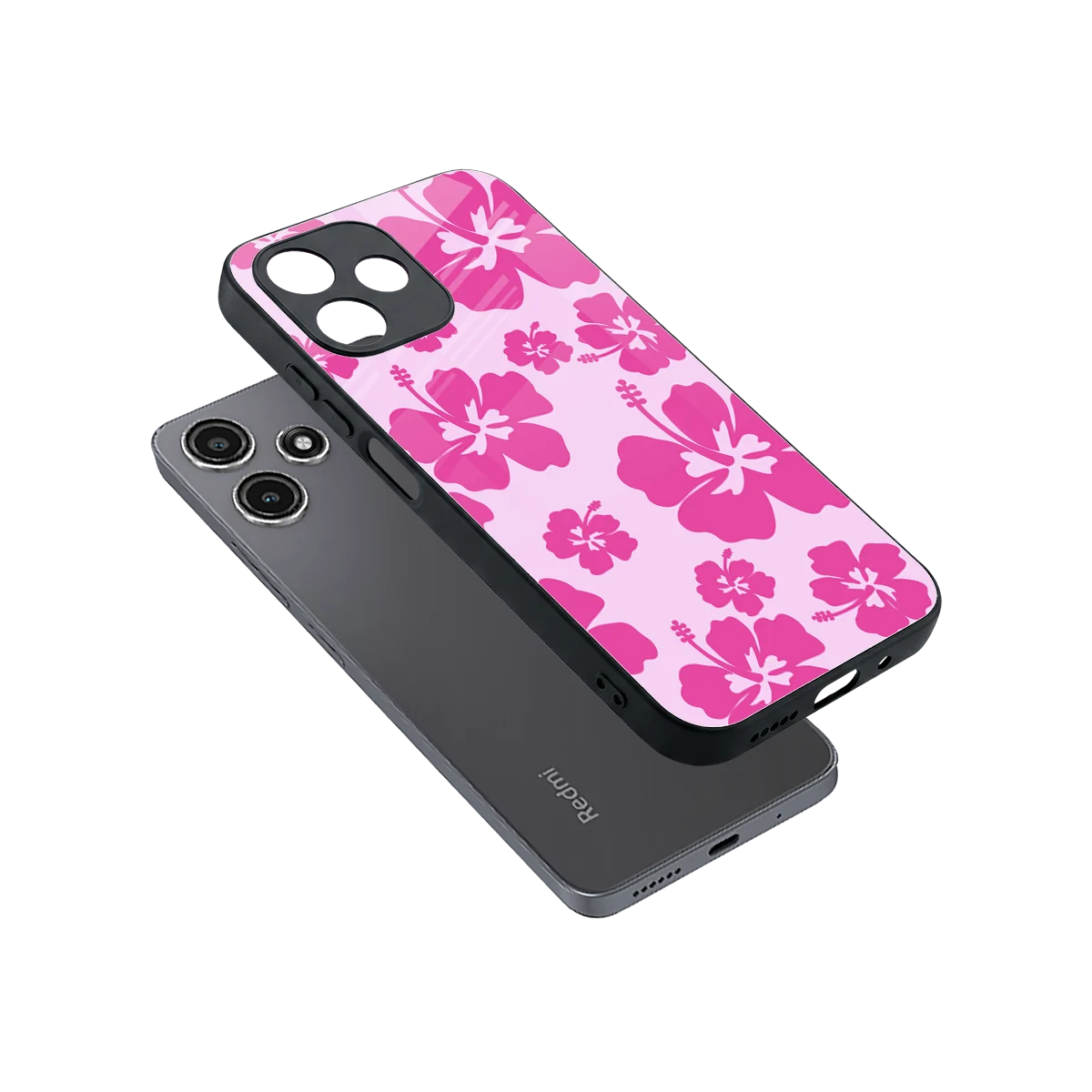 Wildflower Pink sleek redmi 12 5g cover with tempered glass back and TPU edges